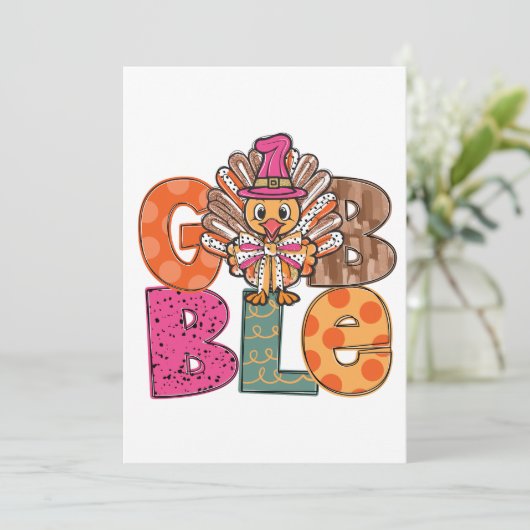 Gobble Funny Thanksgiving Turkije Diner Fun Kinder Kaart (Staand voorkant)