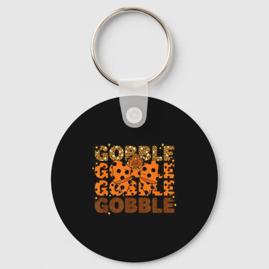 Gobble Gobble Gobble Thanksgiving Turkey Leopard B Sleutelhanger (Voorkant)