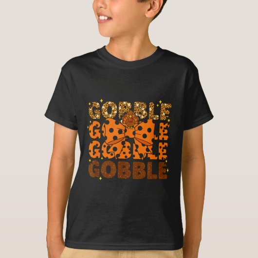 Gobble Gobble Gobble Thanksgiving Turkey Leopard B T-shirt (Voorkant)