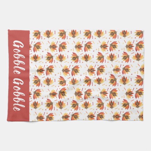 Gobble Gobble Turkey Pattern Thanksgiving Theedoek (Horizontaal)