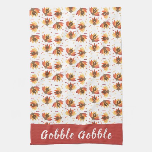 Gobble Gobble Turkey Pattern Thanksgiving Theedoek (Verticaal)