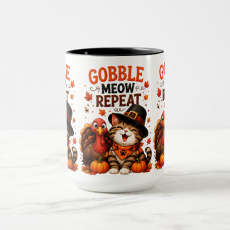 Gobble Meow Herhaal Schattige Thanksgiving Kat en Mok