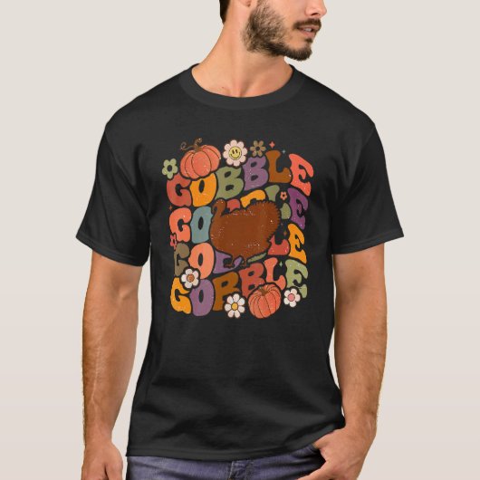 Gobble Retro Thanksgiving Turkey Autumn Vibes Hall T-shirt (Voorkant)