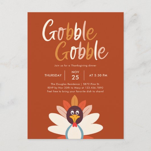 Gobble Thanksgiving Dinner Party Invitation Briefkaart (Voorkant)