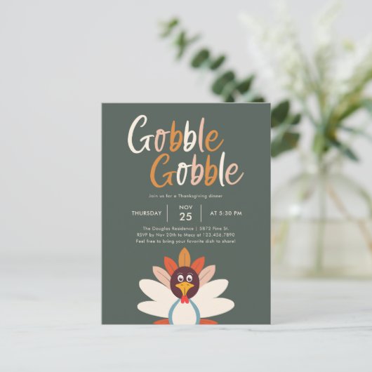 Gobble Thanksgiving Party Nodig Briefkaart uit (Staand voorkant)