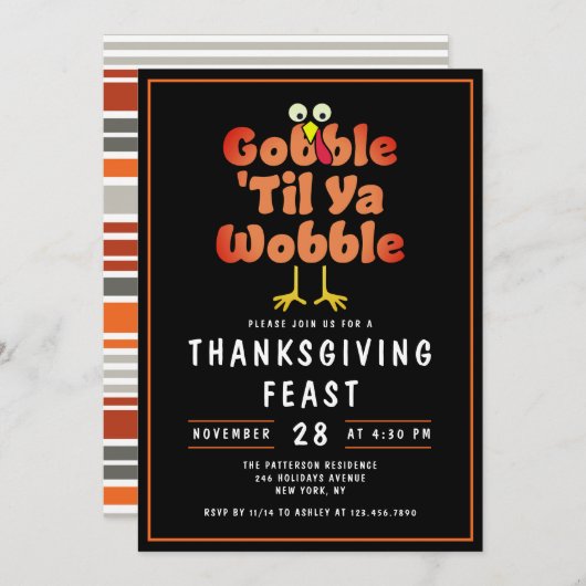 Gobble 'Til Ya Wobble | Thanksgiving Dinner Feest Kaart (Voorkant / Achterkant)