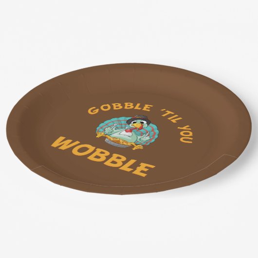 Gobble Til you Wobble Funny Turkey Thanksgiving Papieren Bordje (Gekanteld)