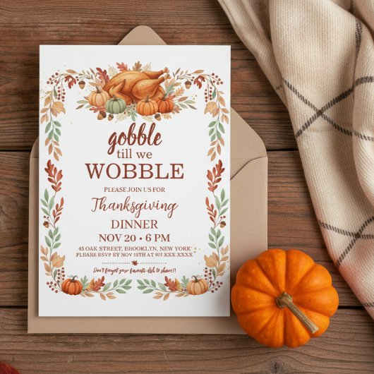 Gobble Till We Wobble Thanksgiving Invitation Kaart