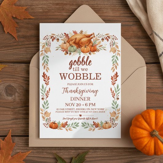 Gobble Till We Wobble Thanksgiving Invitation Kaart