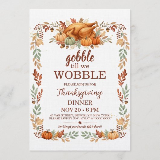 Gobble Till We Wobble Thanksgiving Invitation Kaart (Voorkant)