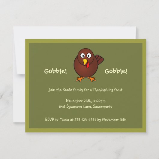 Gobble turc Invitation vert brun Thanksgiving (Devant)