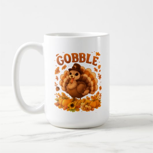 Gobble Turkey Cute Thanksgiving Fall Quote Koffiemok (Links)