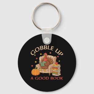 Gobble Up Een Goed Boek Kalkoen Lezen Boek Dankzeg Sleutelhanger