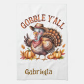 Gobble y'all western Thanksgiving Theedoek (Verticaal)