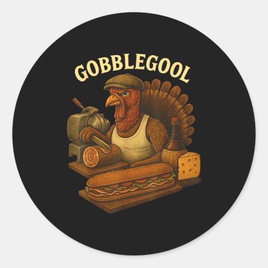 Gobbol Turkey Baker Thanksgiving Ronde Sticker (Voorkant)
