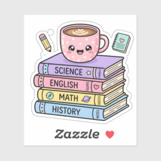 Gobelet de café Kawaii et autocollant de livres d'