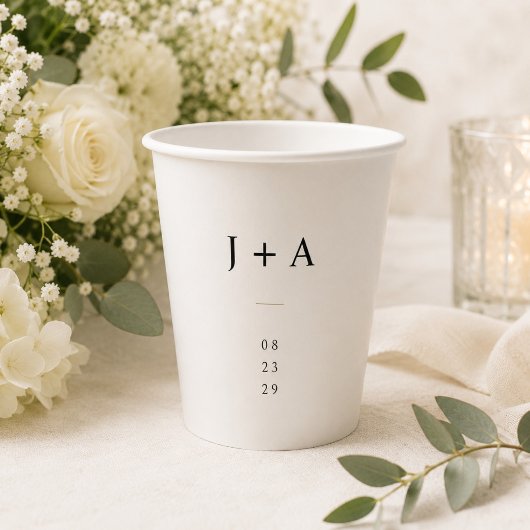 Gobelet en papier à monogramme de mariage minimali