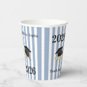 Gobelet en papier bleu et blanc rayé diplômé 2026 (Droite)
