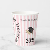 Gobelet en papier rose et blanc rayé diplômé 2026 (Verso)