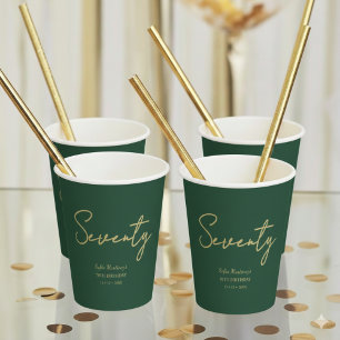 Gobelet en papier vert élégant pour soixante-dixiè
