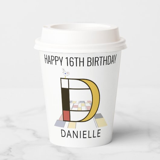 Gobelets En Papier С ool Neoplasticism Style Monogramme. Lettre D (Verso)