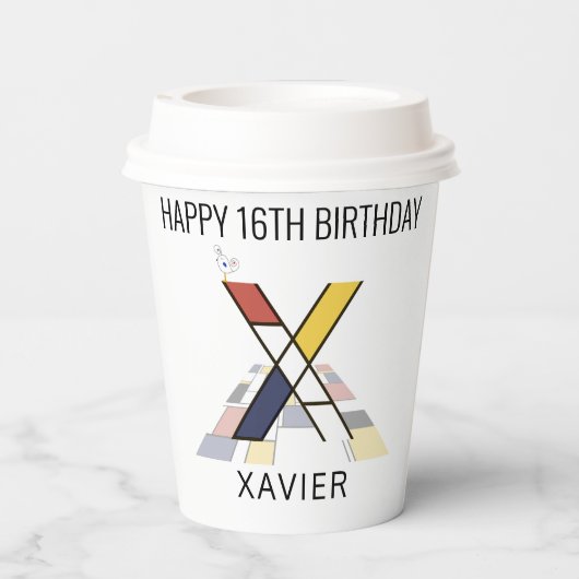 Gobelets En Papier С ool Neoplasticism Style Monogramme. Lettre X (Verso)