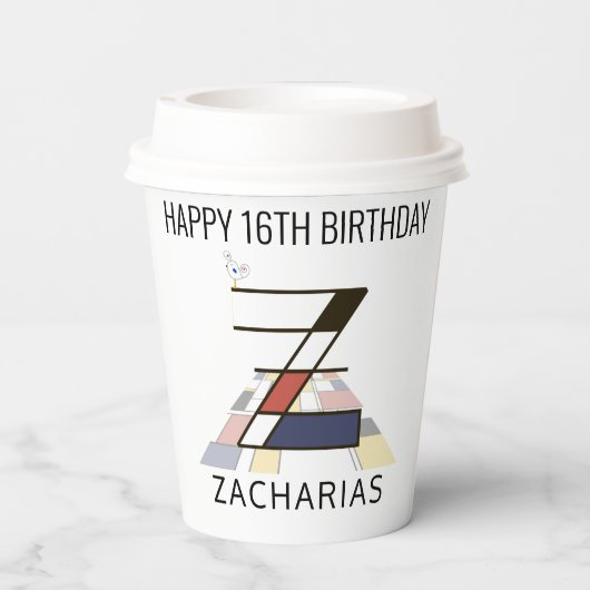 Gobelets En Papier С ool Neoplasticism Style Monogramme. Lettre Z (Verso)