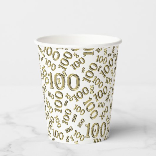 Gobelets En Papier 00e fête d'anniversaire Gold/Motif de numéro blanc (Verso)