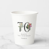 Gobelets En Papier 0th Birthday Cheers with Name Tropical Floral (Recto)