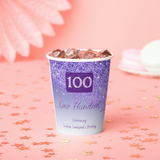 Gobelets En Papier 100e anniversaire Classy Falling Purple Parties sc (Insitu)
