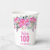 Gobelets En Papier 100e anniversaire tasses de papier rose fleuri (Verso)
