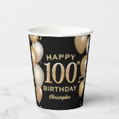 Gobelets En Papier 100e fête d'anniversaire Ballons Noir et Or (Verso)