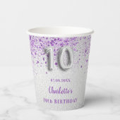 Gobelets En Papier 10e anniversaire argent violet parties scintillant (Verso)