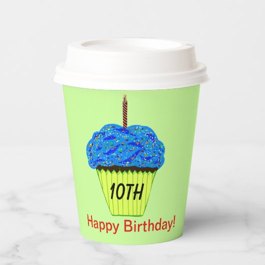 Gobelets En Papier 10e anniversaire Bleu Cupcake Ballons N'IMPORTE QU (Recto)