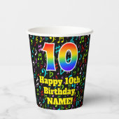 Gobelets En Papier 10e anniversaire : Fun Music Notes Motif, Rainbow (Verso)
