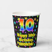 Gobelets En Papier 10e anniversaire : Fun Stars Motif et Rainbow 10 (Verso)