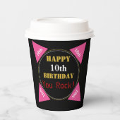 Gobelets En Papier 10e anniversaire Pink Gold Noir (Recto)
