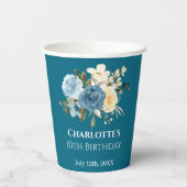 Gobelets En Papier 10e anniversaire Turquoise photo Collage Fleur Jau (Verso)