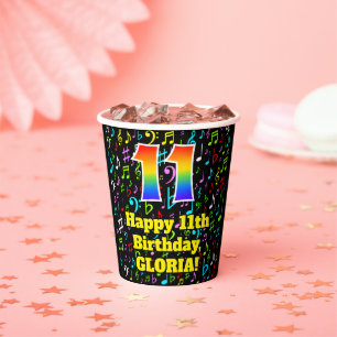 Gobelets En Papier 11e anniversaire : Fun Music Notes Motif, Rainbow