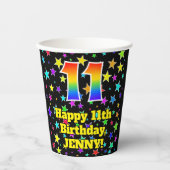 Gobelets En Papier 11e anniversaire : Fun Stars Motif et Rainbow 11 (Recto)