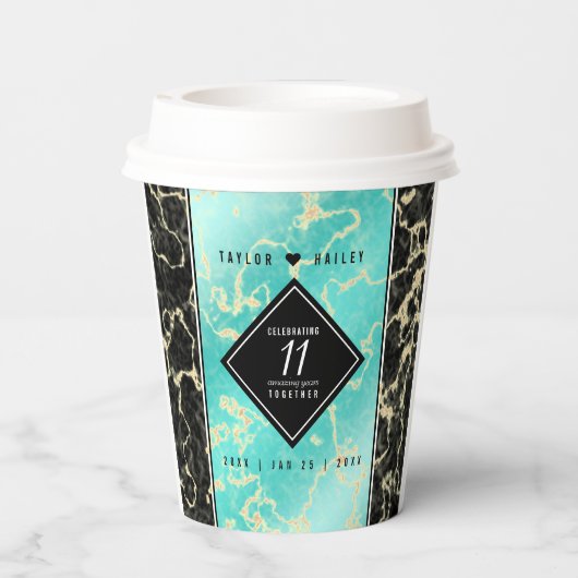 Gobelets En Papier 11ème anniversaire de Mariage turquoise (Verso)