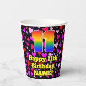 Gobelets En Papier 11th Birthday: Loving Hearts Pattern, Rainbow 11 (Verso)