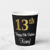 Gobelets En Papier 13e anniversaire - Elégant luxe Faux Gold Look # (Verso)