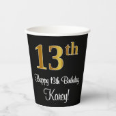 Gobelets En Papier 13e anniversaire - Elégant luxe Faux Gold Look # (Recto)