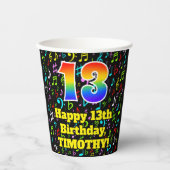 Gobelets En Papier 13e anniversaire : Fun Music Notes Motif, Rainbow  (Recto)