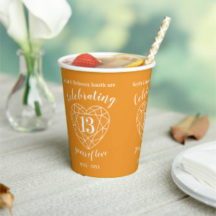 Gobelets En Papier 13e anniversaire Mariage contour du coeur orange