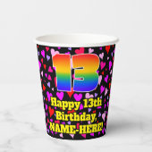 Gobelets En Papier 13e Birthday: Patters de Loving Hearts, Rainbow 13 (Verso)