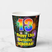 Gobelets En Papier 13ème anniversaire : Fun Fireworks Motif + Rainbow (Recto)