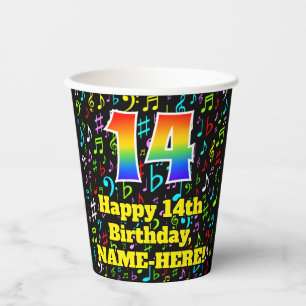 Gobelets En Papier 14e anniversaire : Fun Music Notes Motif, Rainbow