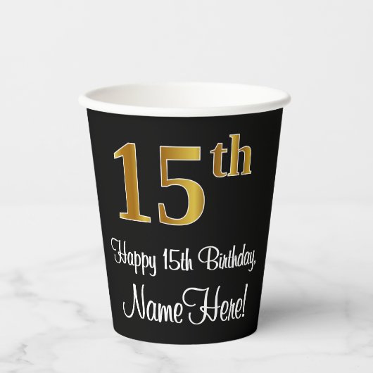 Gobelets En Papier 15e anniversaire - Elégant luxe Faux Gold Look # (Recto)